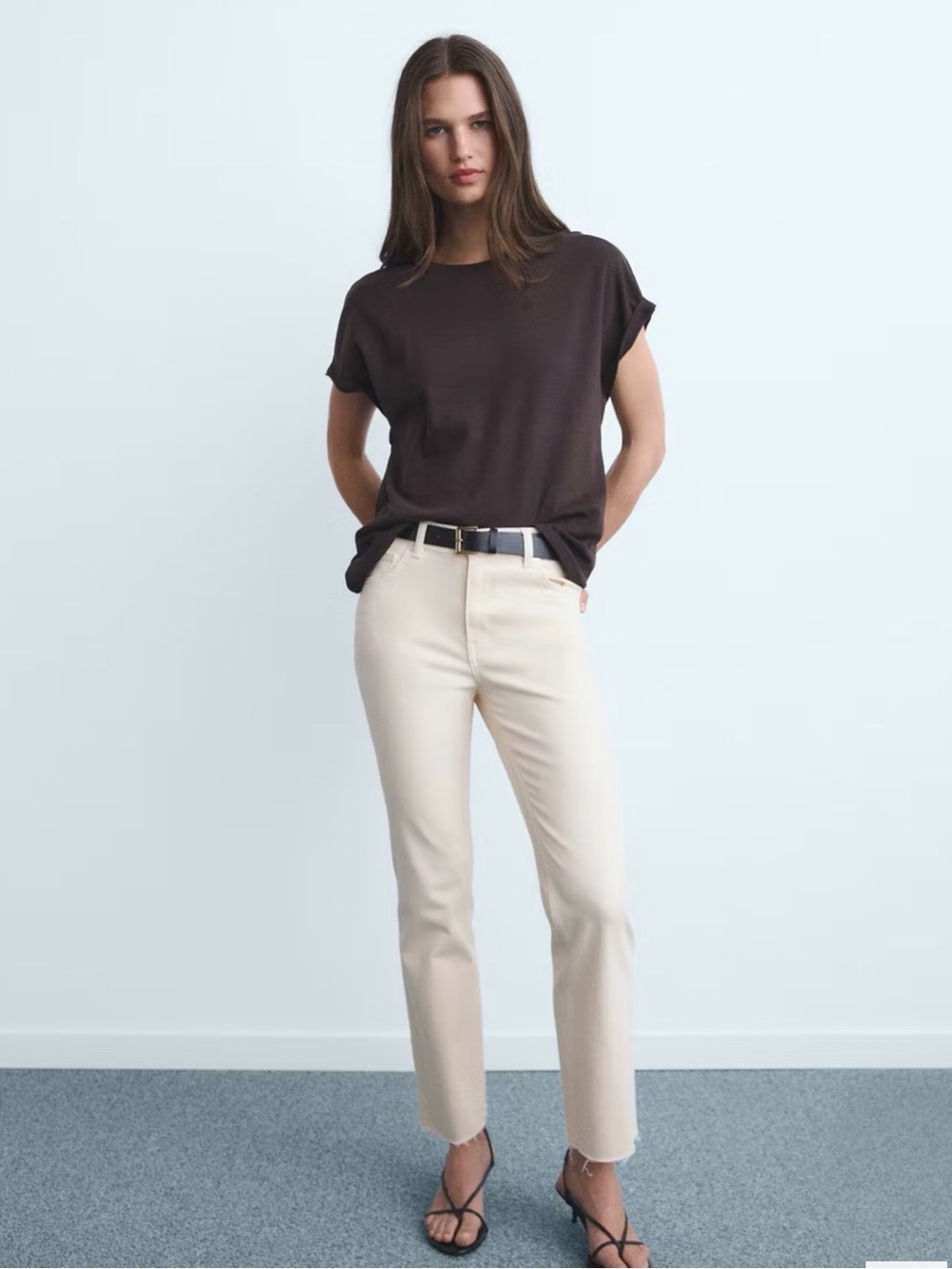 Mango Sienna Flared Cropped Straight-Leg Women’s Jeans in Cream